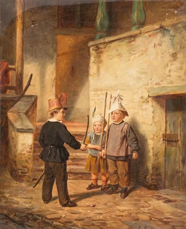 Дети, играющие в солдат by Огюст Башелен, 1859 — digital art print download