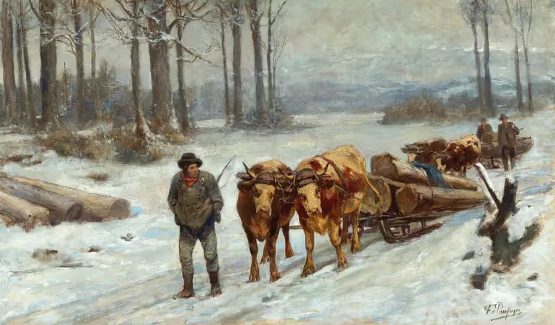 Лесорубы зимой by Франц Ксавер фон Паузингер — digital art print download