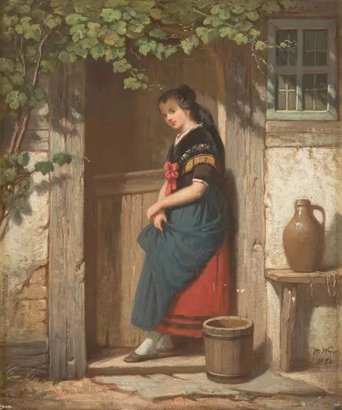 Девочка под виноградными лозами by Герман Вернер, 1860 — digital art print download