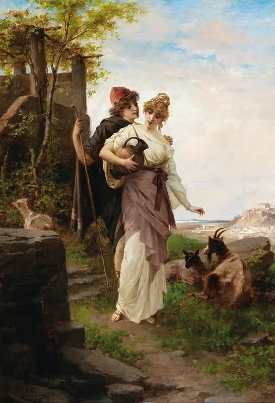 A Bucolic Scene by the Fountain — Luigi Crosio