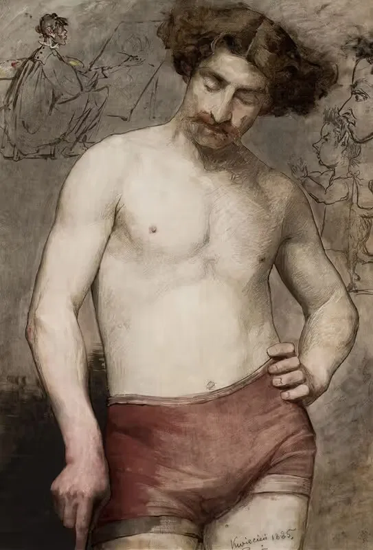 Мужская полуобнаженная натура – изучение by Анна Билинская-Богданович, 1885 — digital art print download