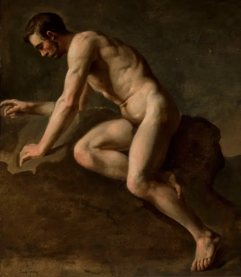 Male nude study by Józef Simmler — digital art print download