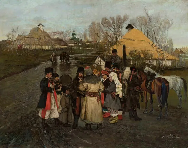 Разговор на сельской дороге by Станислав Масловский, 1921 — digital art print download