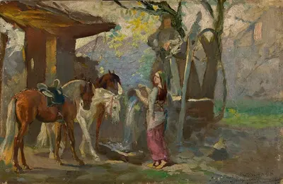 Лошади у водопоя, эскиз by Вацлав Павлишак, 1898 — digital art print download