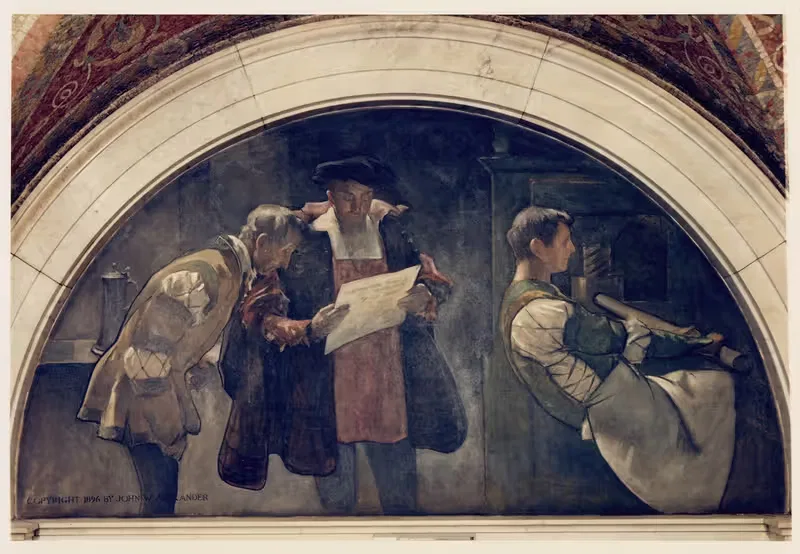 Printing Press mural in Evolution of the Book series — John White Alexander
