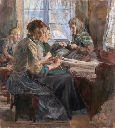 Fisherwomen making Nets, Bohuslän by Carl Wilhelmson, 1894 — digital art print download