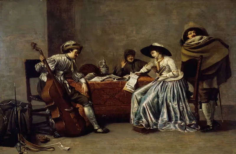Three men and a Woman in an Interior — Jacob Duck