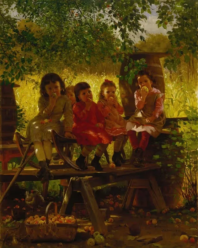 Яблочный сад by Джон Джордж Браун, 1880 — digital art print download
