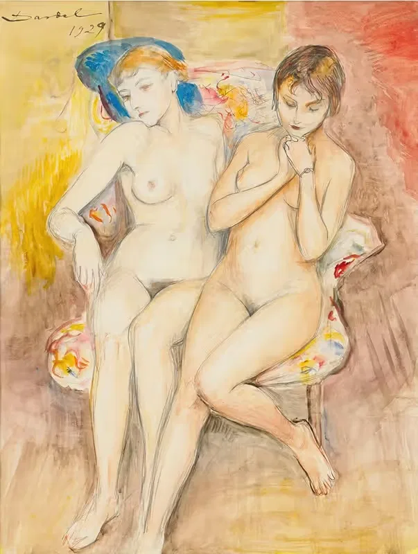 Two girls in a chair — Nils Dardel