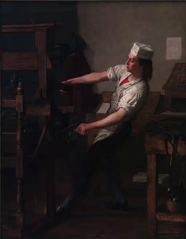 Молодой Франклин у печатного станка by Инох Вуд Перри-младший, 1876 — digital art print download
