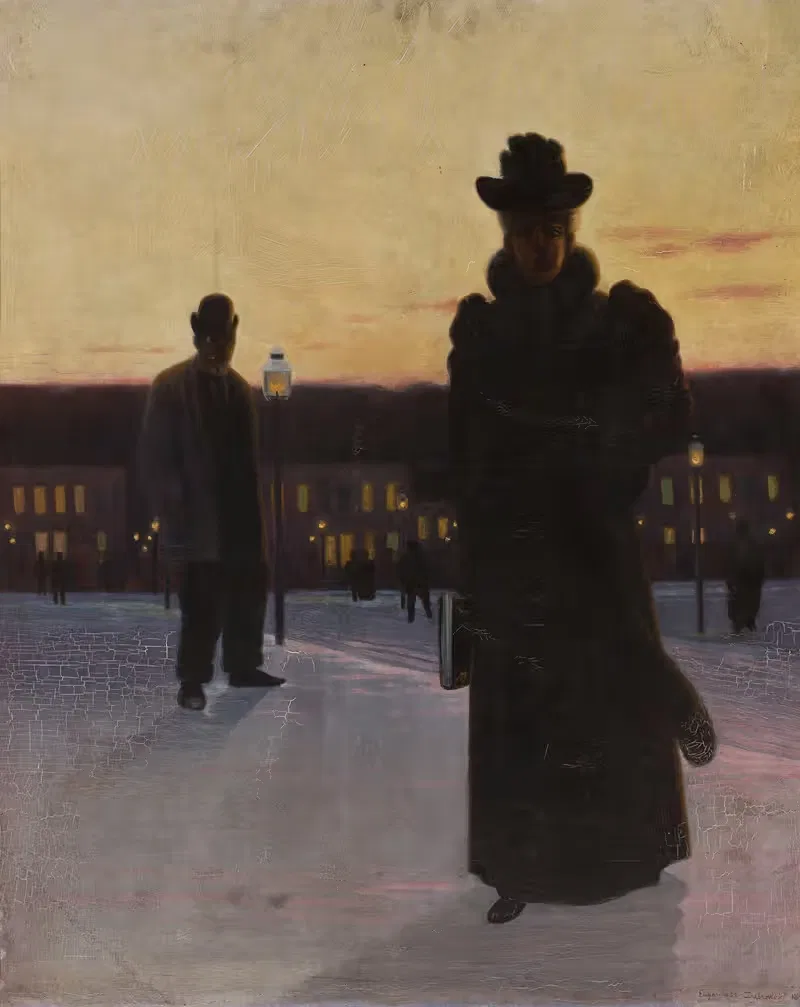 Уличная сцена на закате by Евгений Людвик Домброва-Домбровский, 1893 — digital art print download