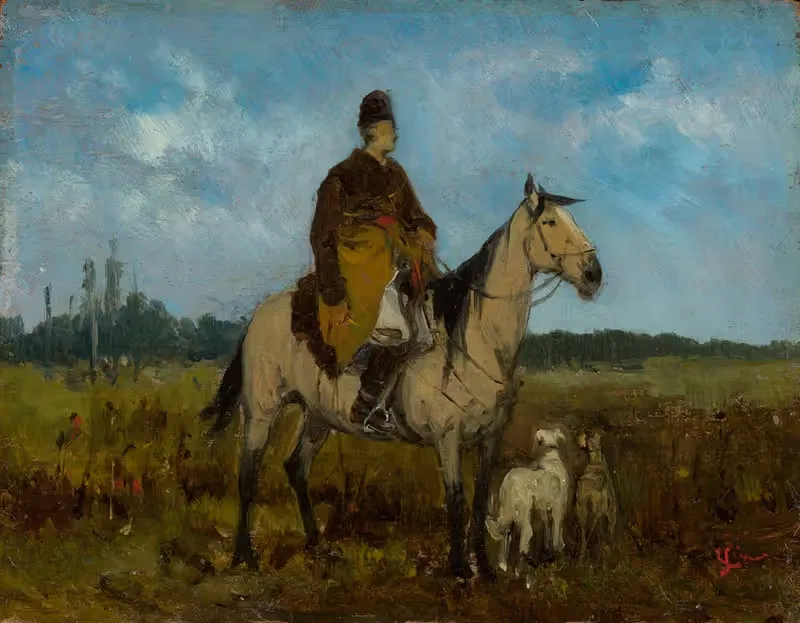 Rider on horseback with greyhounds — Jan Chełmiński
