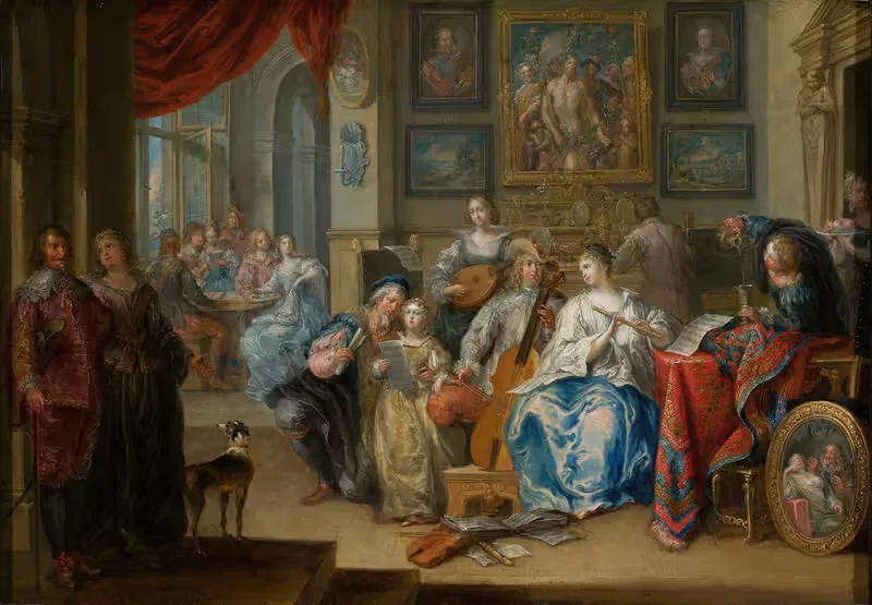 Interior with a concert and card players — Johann Georg Platzer