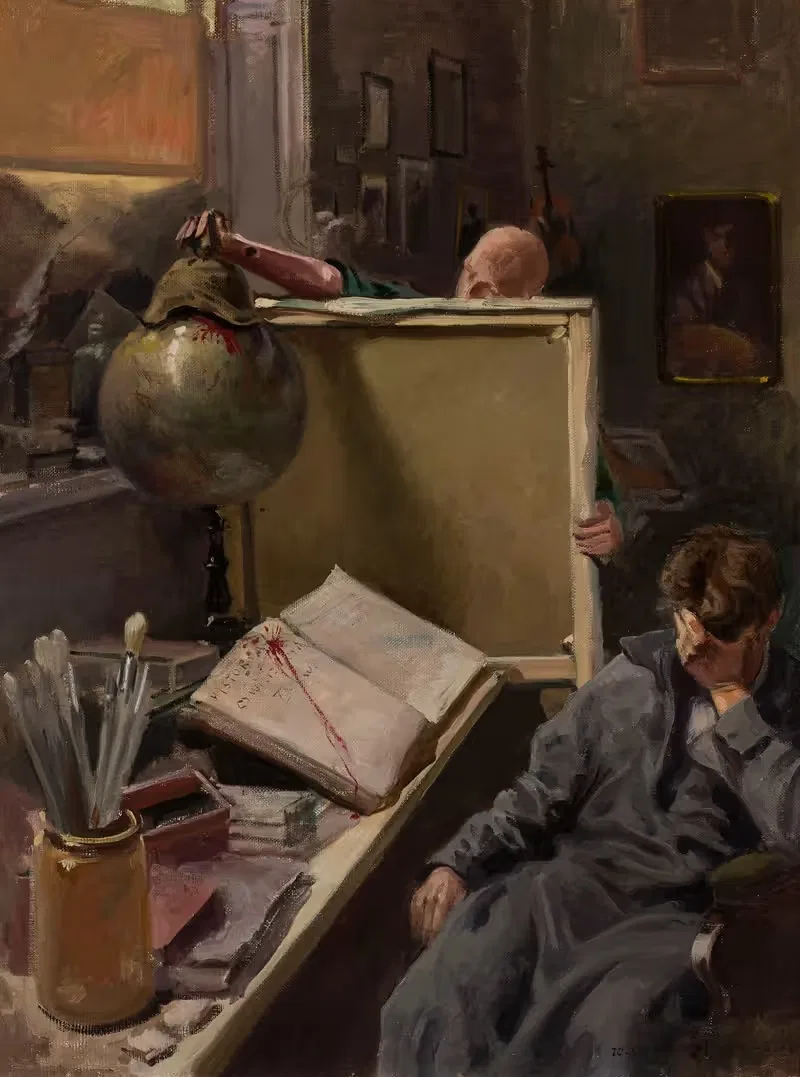 Scene in the painter's studio by Józef Rapacki, 1918-1924 — digital art print download