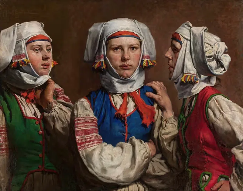 Three women in folk attires — Józef Smoliński