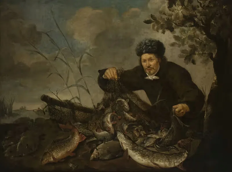 Fisherman with fish in the net — Pieter van Noort