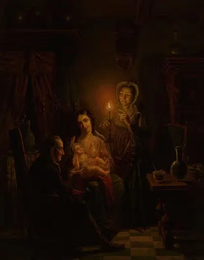 Семейная сцена при свечах by Виллем Танс, c. 1850 — digital art print download