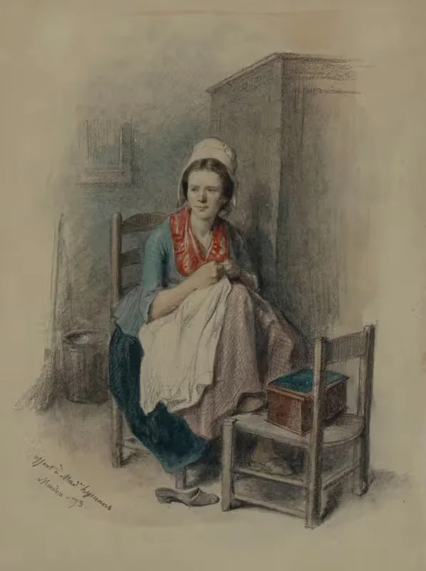 Женщина, шьющая by Жан-Батист Маду, 1873 — digital art print download