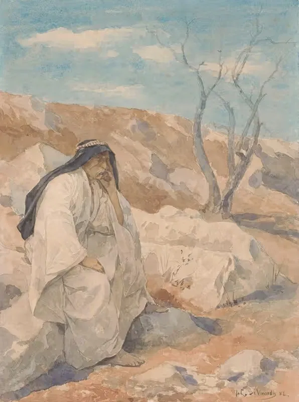 Сидящий человек в пустыне by Юлиан Де Вриндт, 1882 — digital art print download