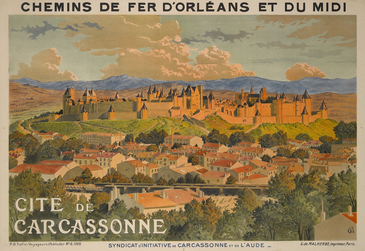 Cité de Carcassonne by Eugène Grasset, 1909 — digital art print download
