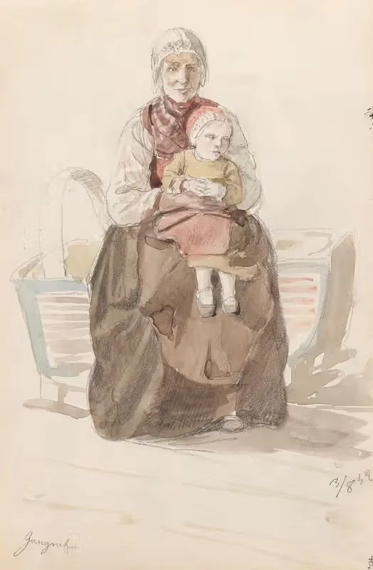 Женщина с ребенком, Гангеф by Адольф Тидеманд, 1852 — digital art print download