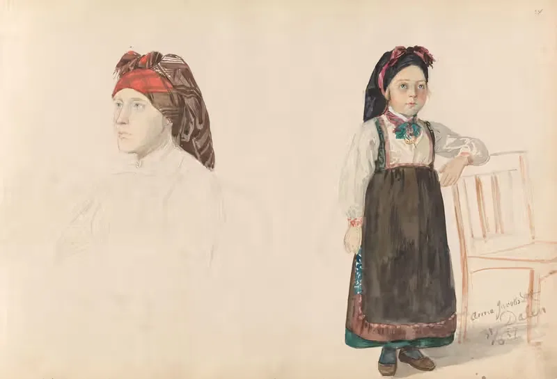 Kvinne med 'tulleplagg'; Anne Jacobsdatter, Dalen — Adolph Tidemand
