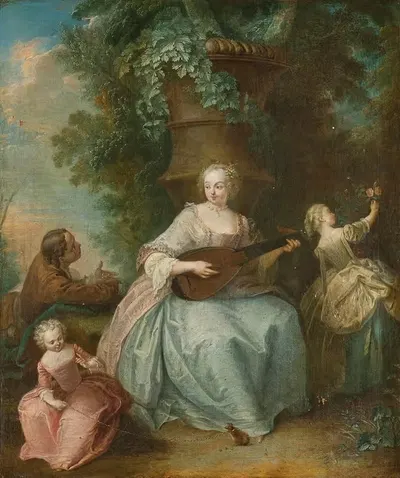 Молодая женщина, играющая на инструменте, и ребенок, держащий крысу by Франсуа Октавьен — digital art print download