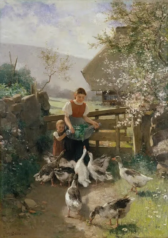 Дети с гусями by Франц Ксавер Грэссель, 1887 — digital art print download