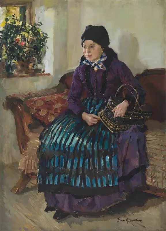 Junge Bäuerin am Fenster by Hermann Groeber, 1915 — digital art print download