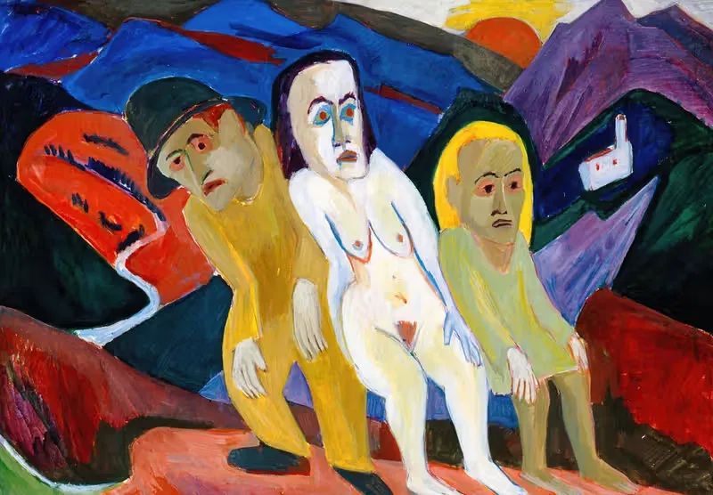Три человека в пейзаже by Герман Шерер, 1926 — digital art print download