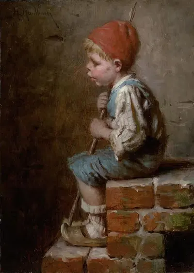 Сидящий мальчик, свистящий by Германн фон Каульбах — digital art print download