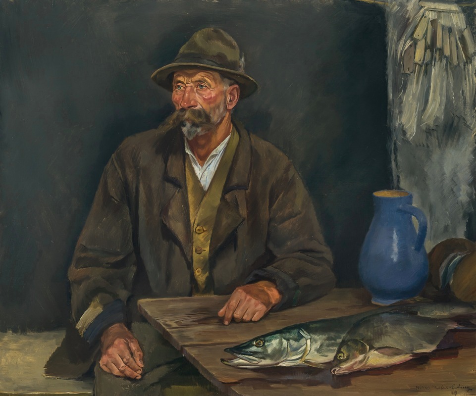 Der alte Moser mit Hecht by Hiasl Maier-Erding, 1929 — digital art print download