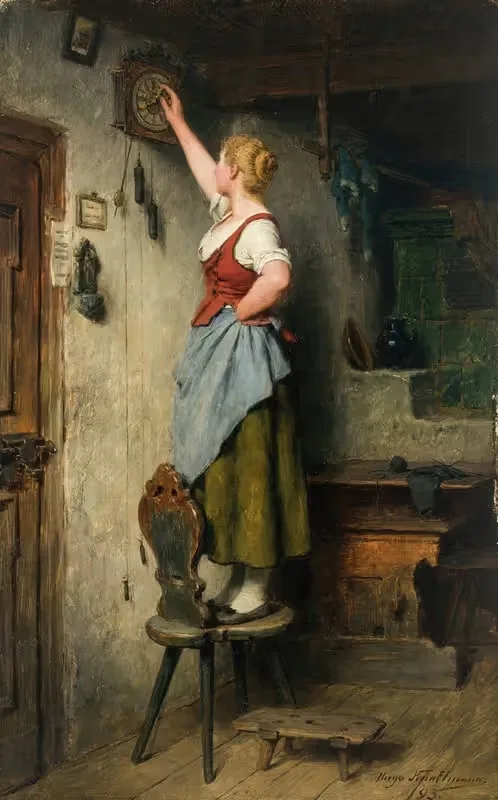 Девушка у часов by Хьюго Кауфманн, 1893 — digital art print download
