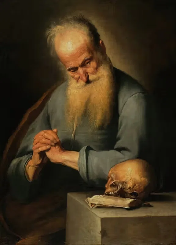 Старик в молитве, созерцающий череп by Жак Де Руссо — digital art print download