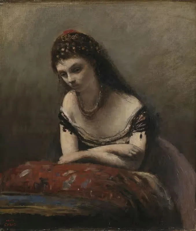 Young Woman Leaning on a Cushion — Jean-Baptiste-Camille Corot