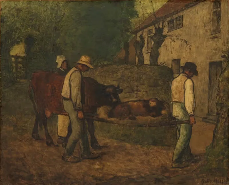 Bringing Home the Calf Born in the Fields, begun — Jean-François Millet
