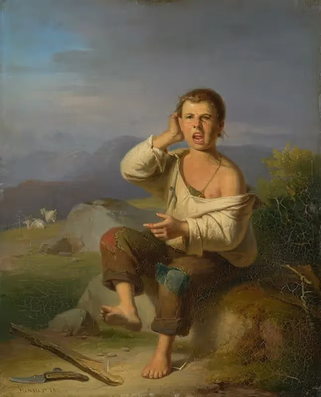 Раненый пастушонок by Иоганн Баптист Кирнер, 1844 — digital art print download