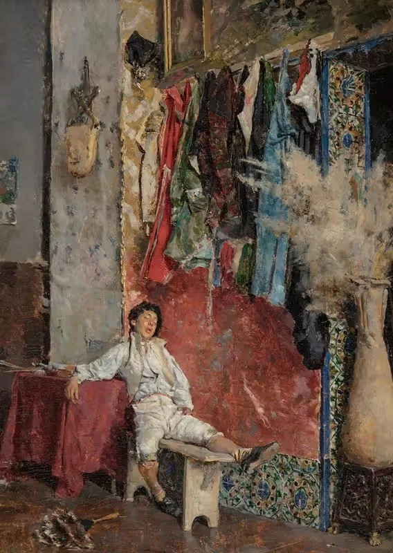 Asleep in the studio by José Moreno Carbonero, 1877 — digital art print download