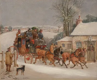 Лондонский королевский почтовый экипаж в снегу by Самуэль Генри Алкен — digital art print download