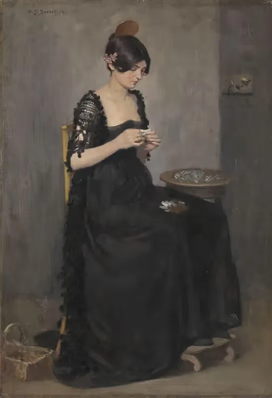 Испанская девушка, делающая сигареты by Уильям Тёрнер Даннат, 1890 — digital art print download