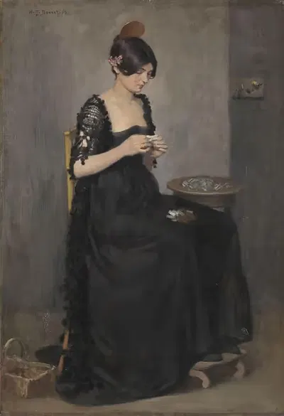 Испанская девушка, делающая сигареты by Уильям Тёрнер Даннат, 1890 — digital art print download