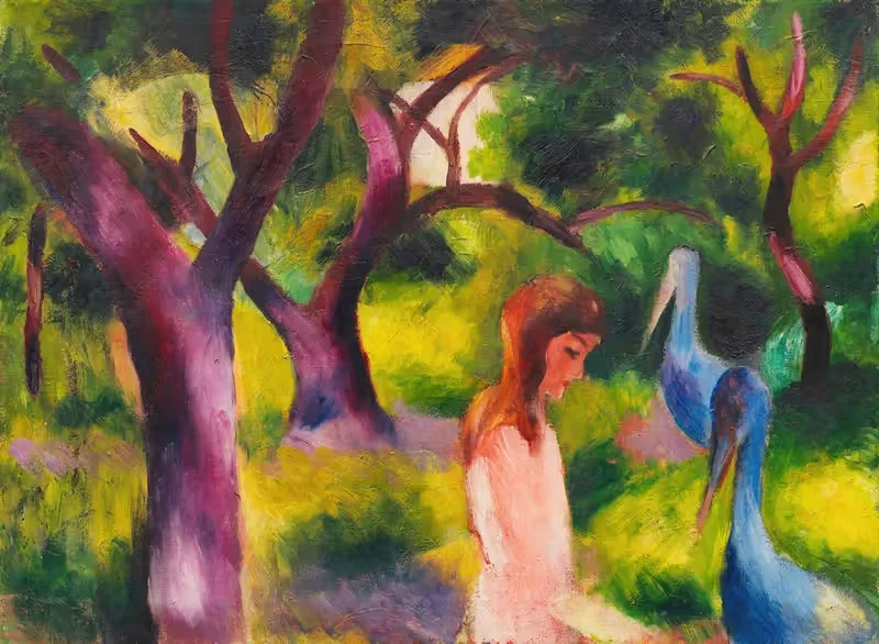 Mädchen mit blauen Vögeln by August Macke, 1914 — digital art print download