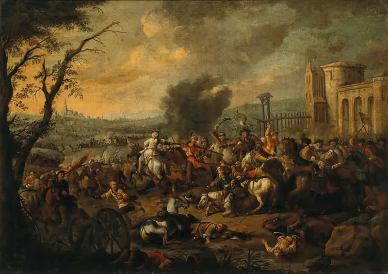 A cavalry skirmish between Christians and Turks — August Querfurt