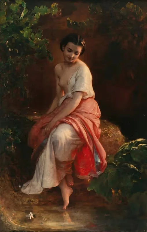Женщина, принимающая ванну by Август Ридель, 1858 — digital art print download