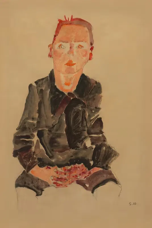 Sitzender Bub mit gefalteten Händen by Egon Schiele, 1910 — digital art print download