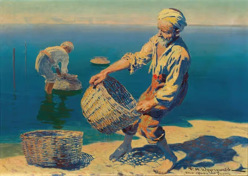 Fishermen with baskets at the Bosphorus — Feliks Wygrzywalski