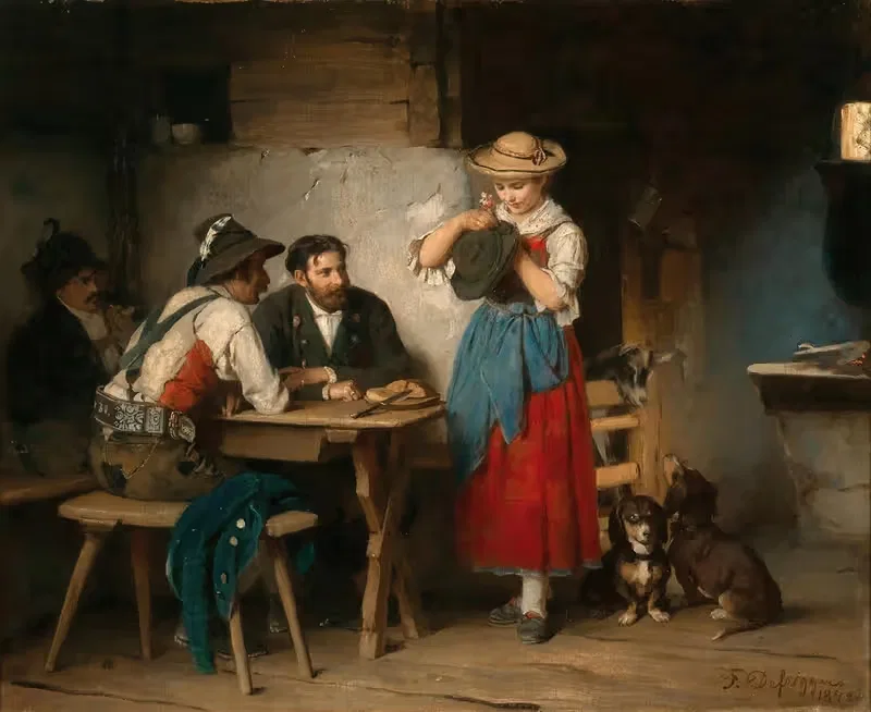Decorating a Hat (Im Hoangart) by Franz von Defregger, 1872 — digital art print download
