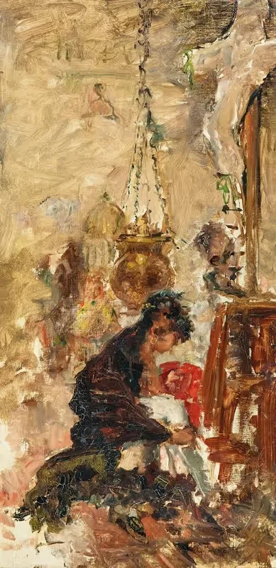 In a Church, study by Giacomo Favretto, c. 1880 — digital art print download