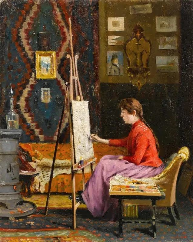 Девушка-художник и ее студия by Халил Паша, 1939 — digital art print download
