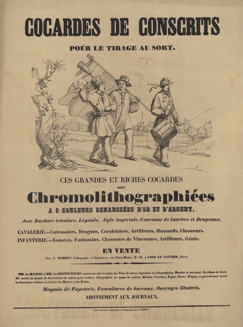 Cocardes de conscrits pour le tirage au sort — Imp. A. Robert
